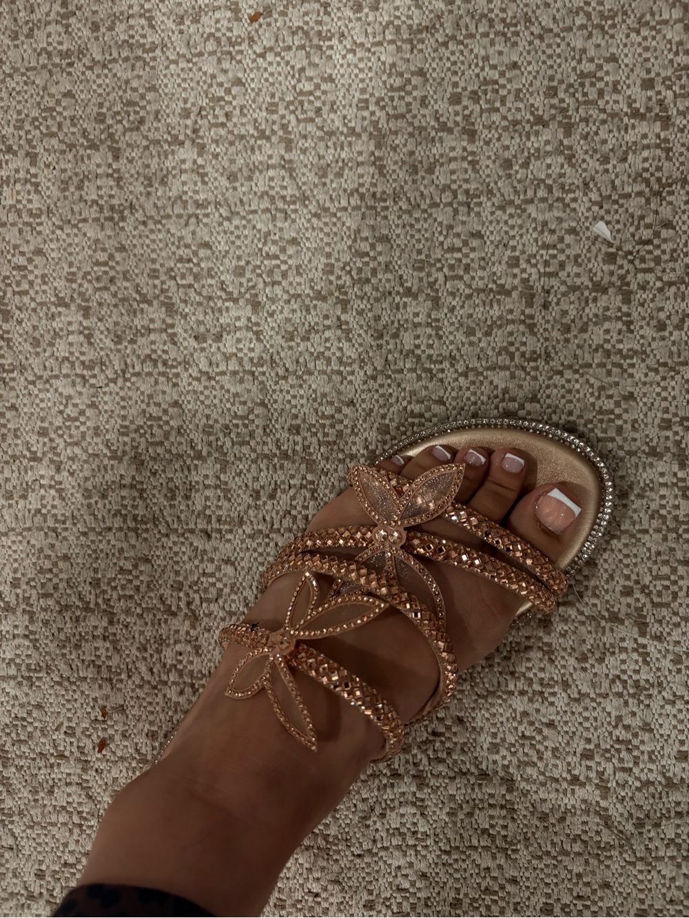Embellished Rose Gold Floral Strappy Women's Sandal
